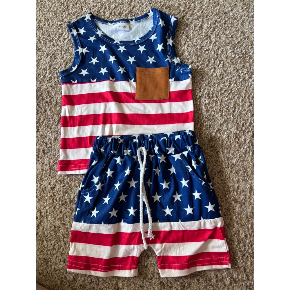 Unbranded Baby Boy Patriotic American Flag Stars Stripes Tank Shorts Set 6-12M